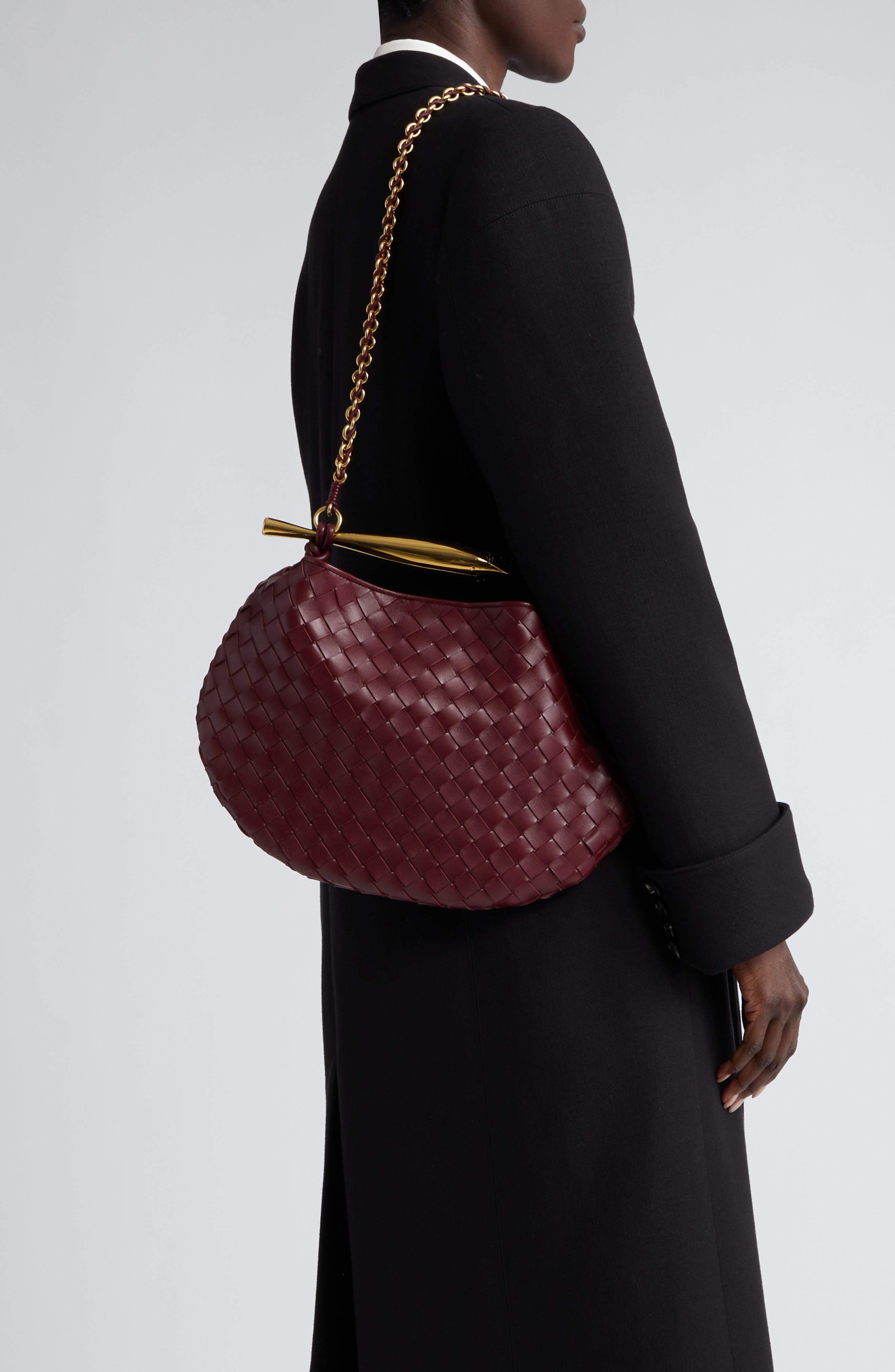 Bottega Veneta Small Sardine Intrecciato Leather Top Handle Bag, Alternate, color, Barolo/ Brass