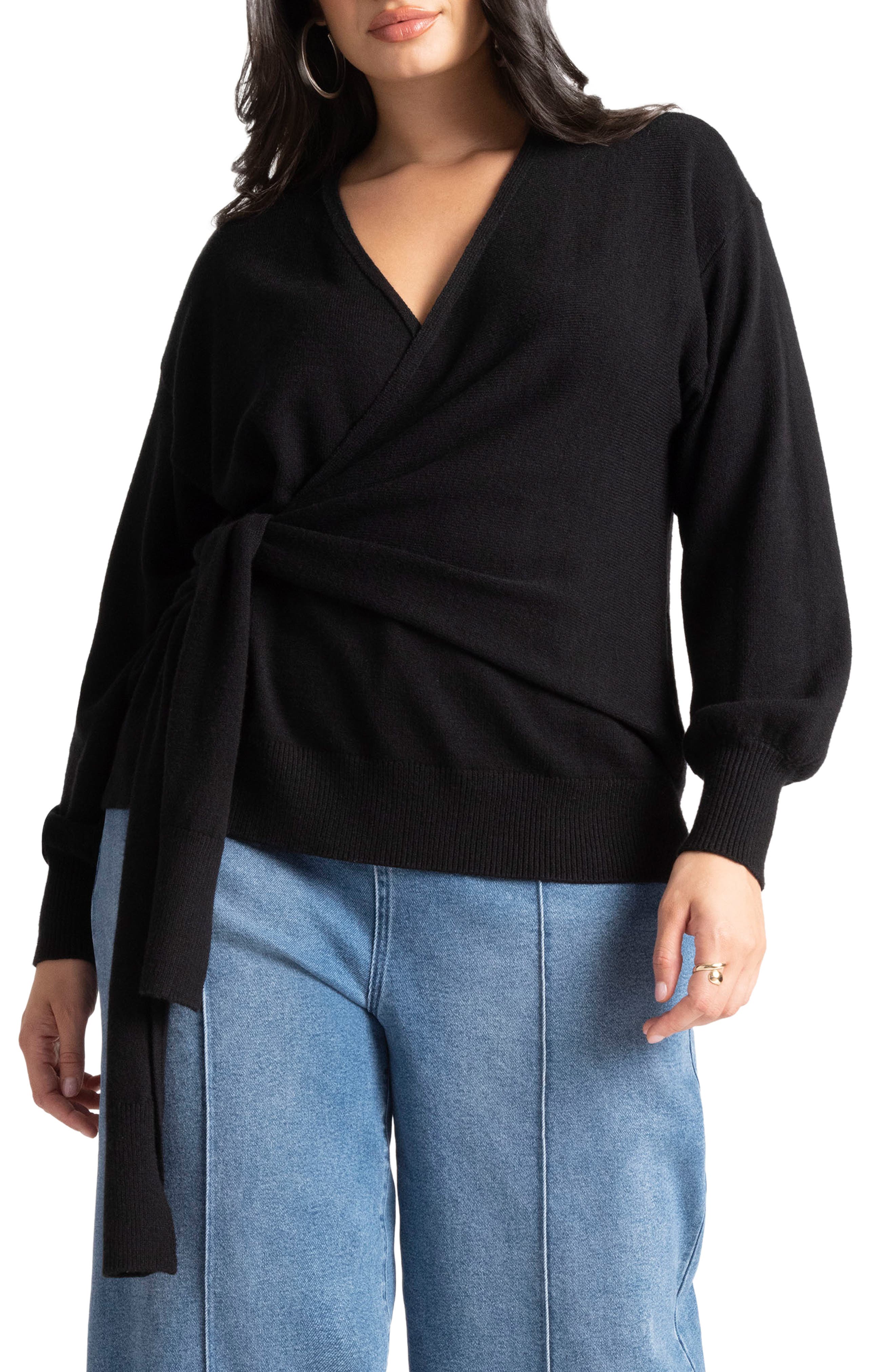 ELOQUII V-Neck Long Sleeve Wrap Sweater (Women) | Nordstromrack