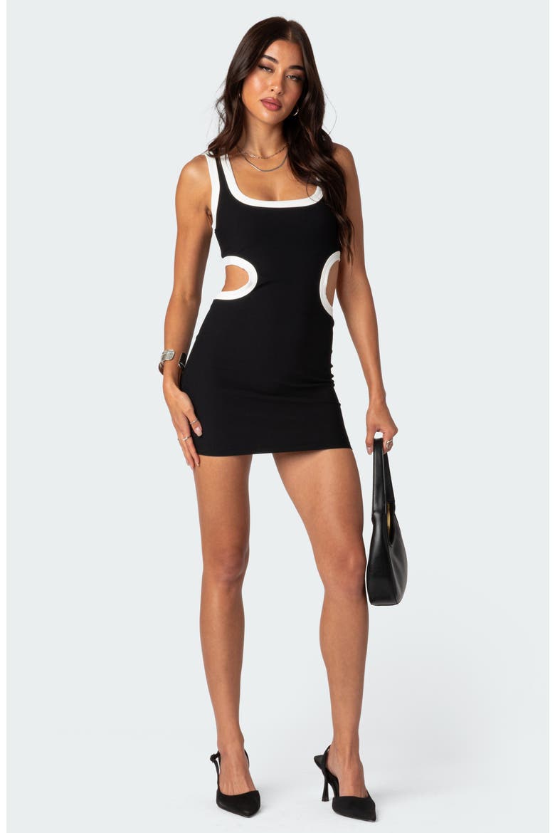 Contrast Cutout Rib Tank Minidress, Alternate, color, BLACK-AND-WHITE