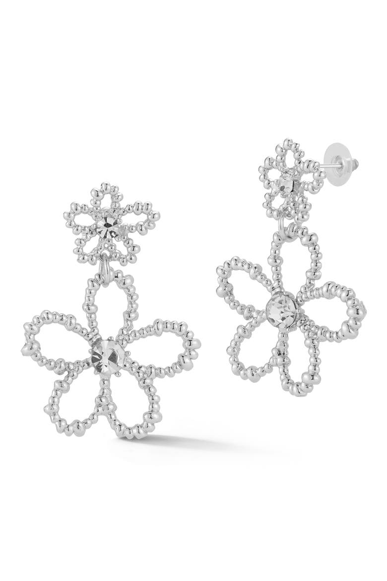 Flower Drop Earrings, Main, color, SILVER