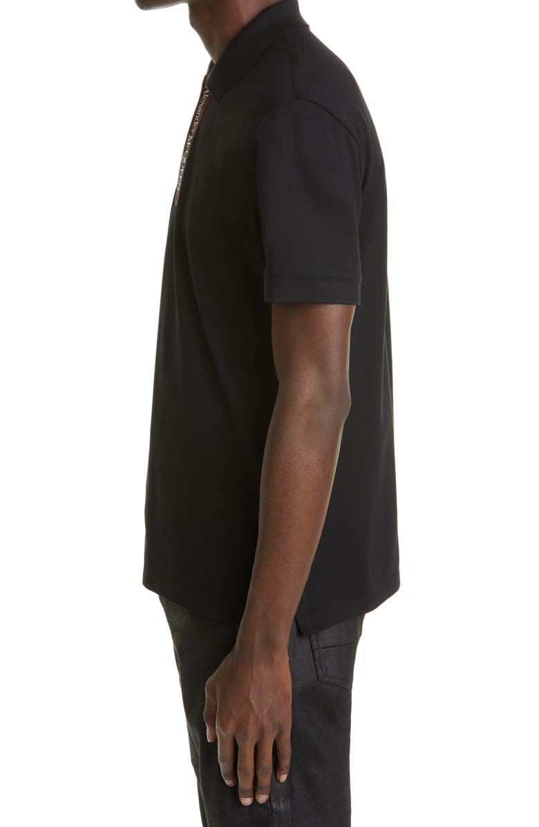 McQueen Alexander McQueen Logo Tape Cotton Piqué Polo, Alternate, color, Black/ Mix