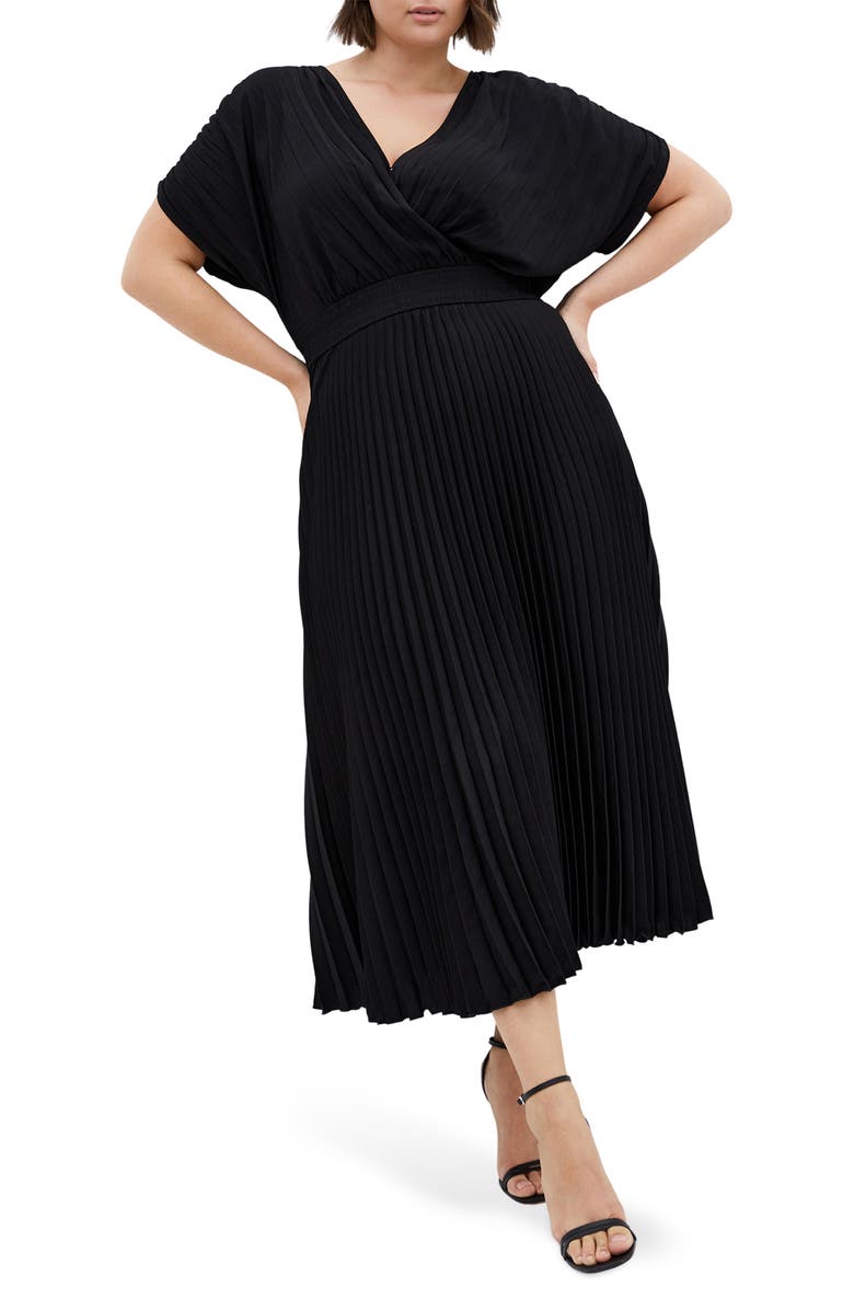 City Chic Elia Faux Wrap Pleated Dress, Main, color,
