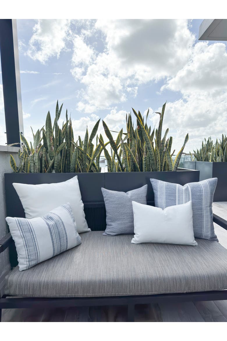 Beach Club White Stripe Indoor Outdoor Pillow, Alternate, color, White