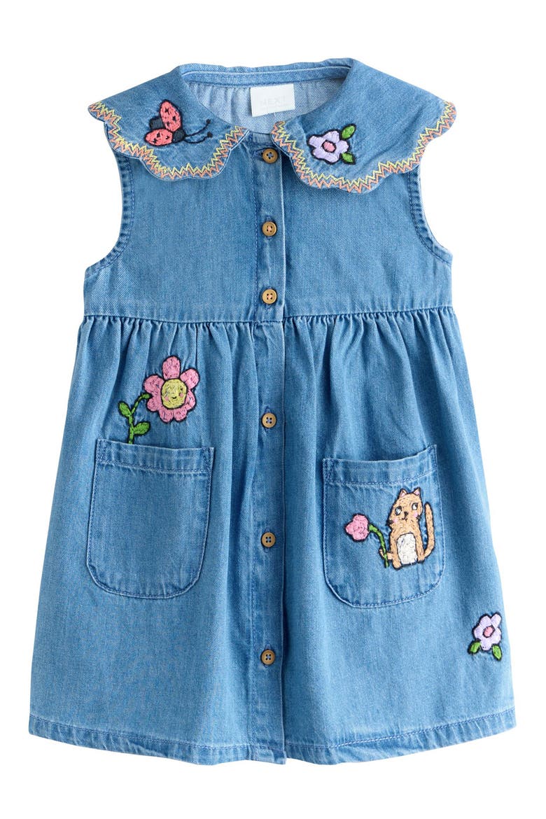 Embroidered Denim Dress, Main, color, BLUE