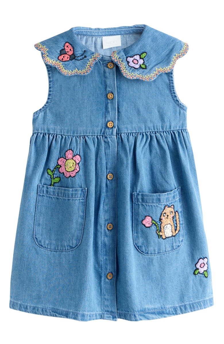 NEXT CHARACTER COLLAR DENIM DRESS, Main, color, Blue