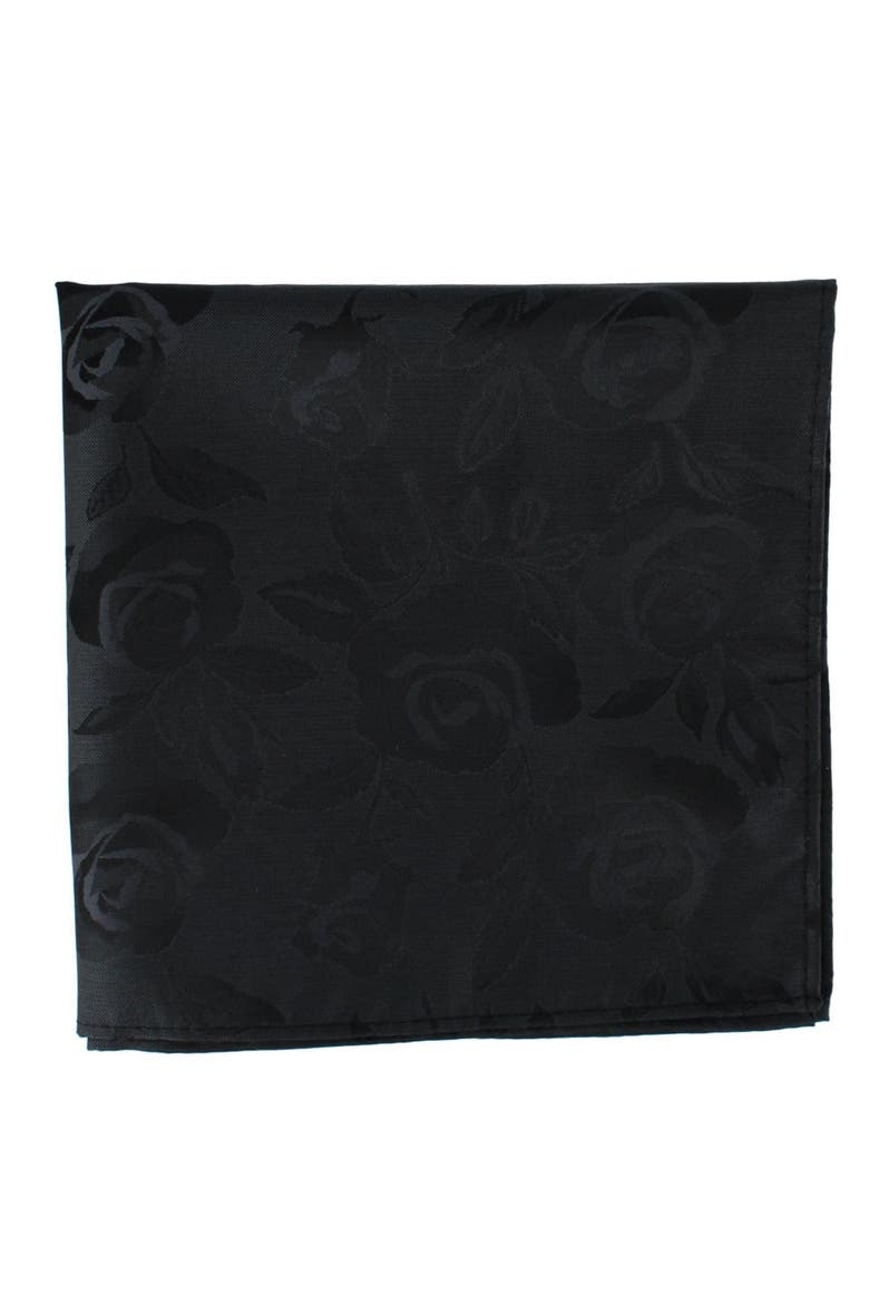 Rose Print Tone on Tone Pocket Square, Alternate, color, Black