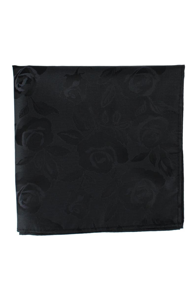 Ascentix Rose Print Tone on Tone Pocket Square, Alternate, color, Black