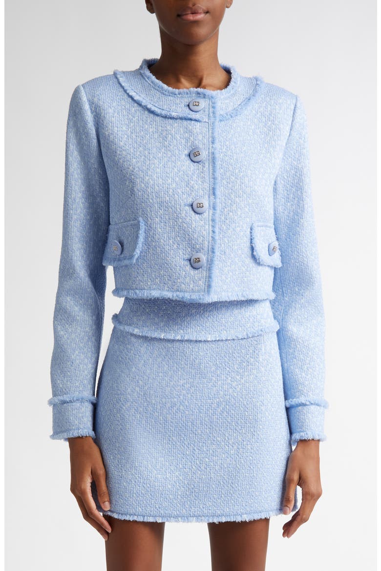 Houndstooth Check Short Wool Blend Jacket, Main, color, GLICINE VIOLA CHIARI