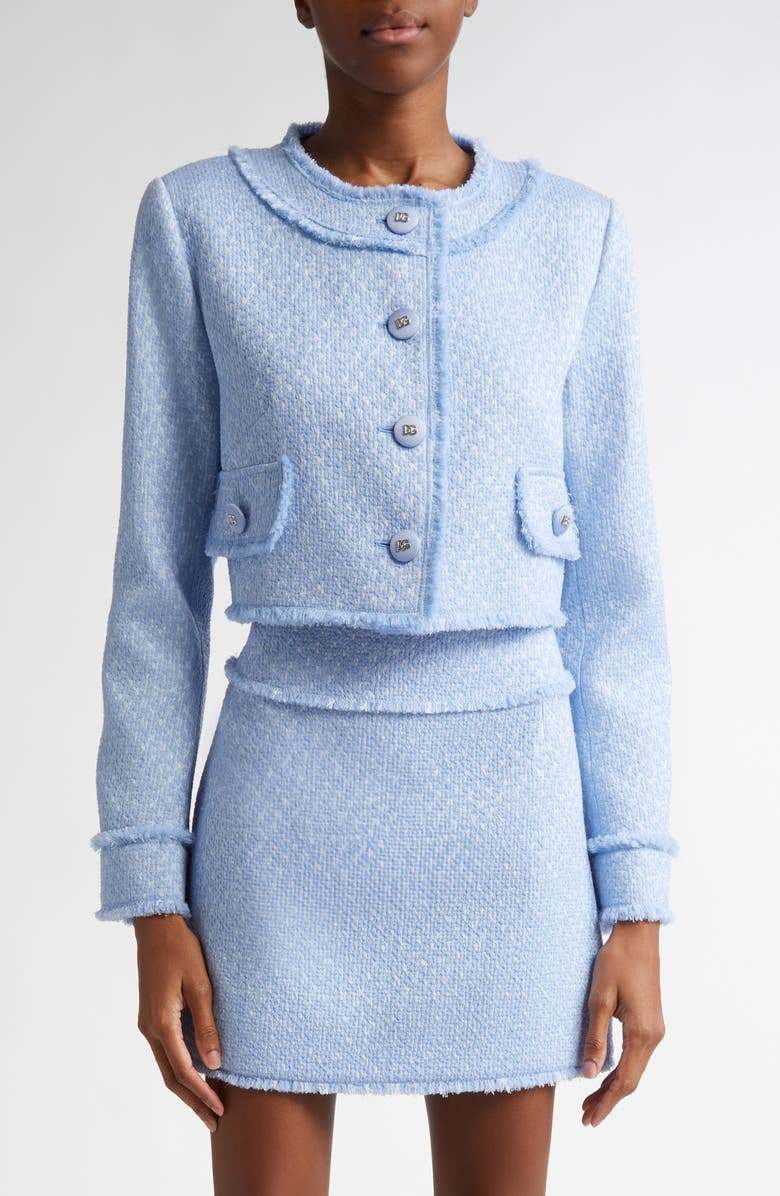 Dolce&Gabbana Houndstooth Check Short Wool Blend Jacket, Main, color, Glicine Viola Chiari