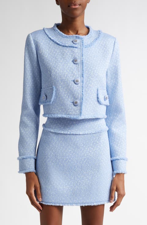 Houndstooth Check Short Wool Blend Jacket