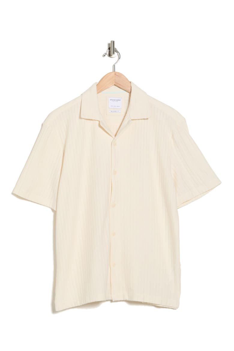 Vertical Stripe Textured Camp Shirt, Alternate, color, CREAM