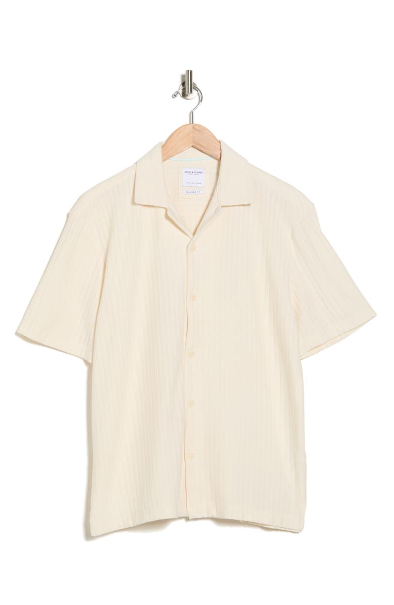 DENIM AND FLOWER Vertical Stripe Textured Camp Shirt, Alternate, color, Cream