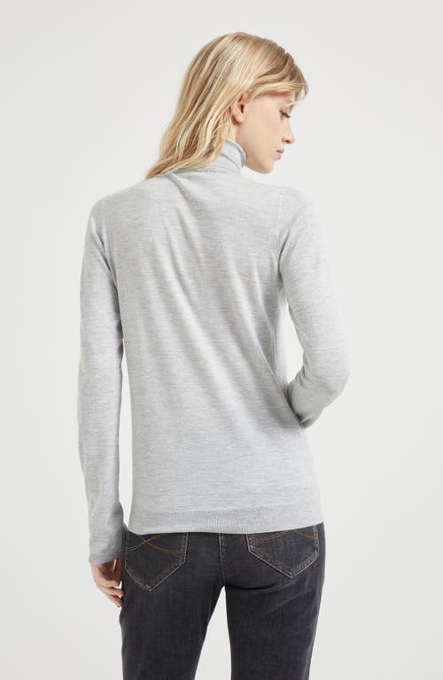 Brunello Cucinelli Cashmere-silk Glitter Turtleneck Sweater In Pebble