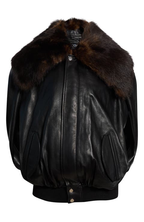 Leather Jacket with Genuine Shearling Collar