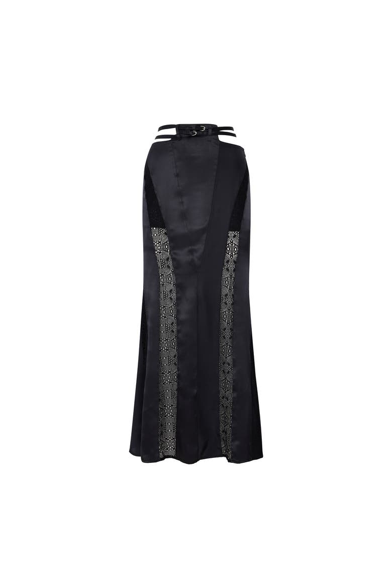 Pure Silk Long Skirt, Main, color, BLACK