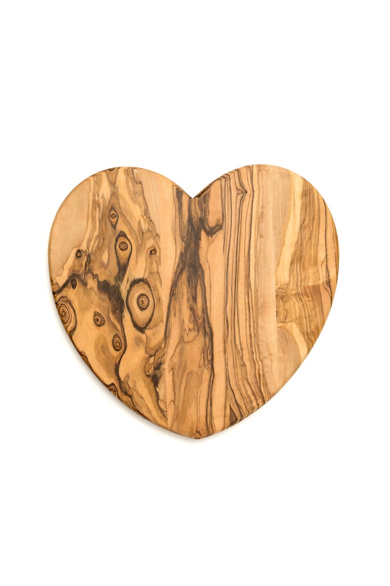 Olivewood Cutting Board, Heart Shape, 8.66 x 8.27 x 0.63", Alternate, color, Brown