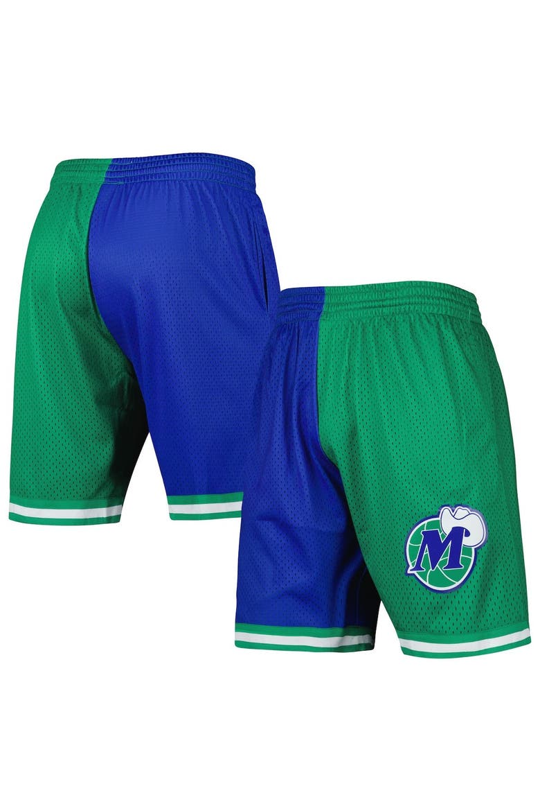 Men's Mitchell & Ness Blue/Green Dallas Mavericks Hardwood Classics 1998 Split Swingman Shorts, Alternate, color, Blue