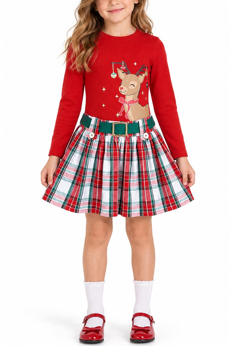 Kids' Plaid Drop Waist Dress, Alternate, color, RED