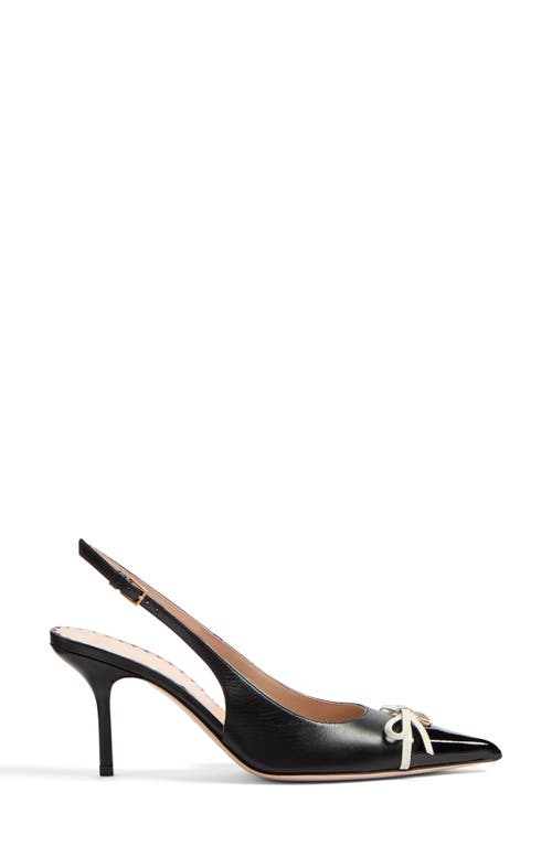 Valentino Garavani Leather Slingback With Patent Leather Toe In Black/ivory