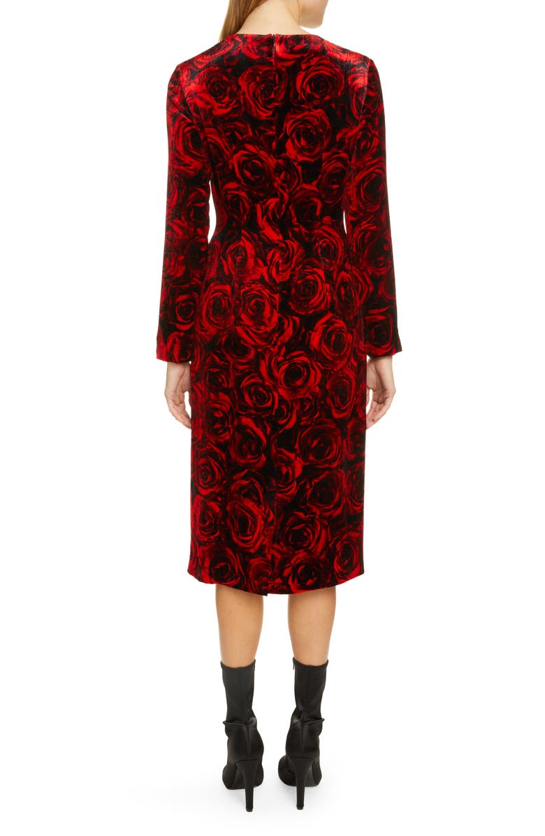 Dries Van Noten Delavinia Rose Print Long Sleeve Velvet Dress, Alternate, color, 