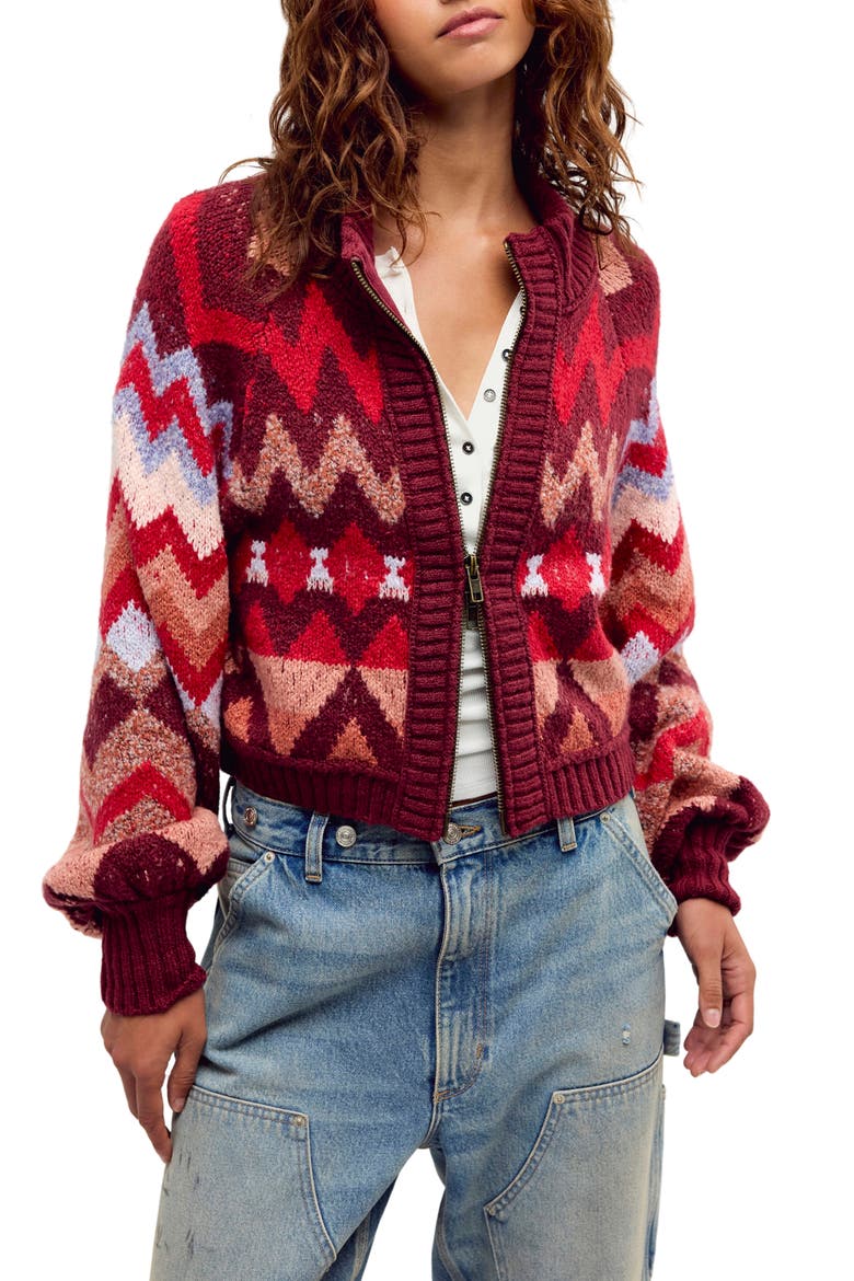 Sundazed Jacquard Cardigan, Main, color, CRIMSON FROST