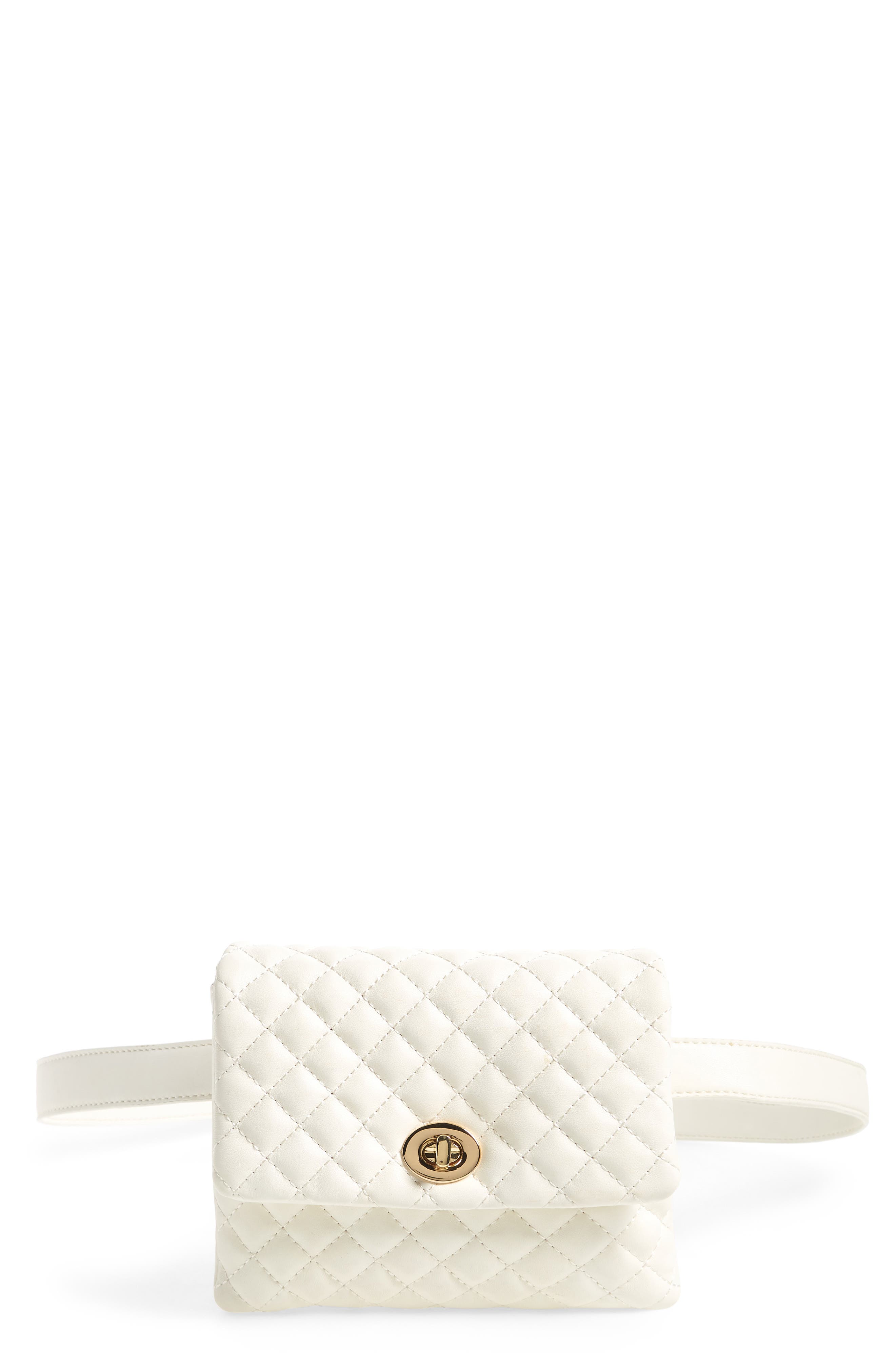 Quilted Vegan Leather Convertible Belt Bag, Main, color, WHITE