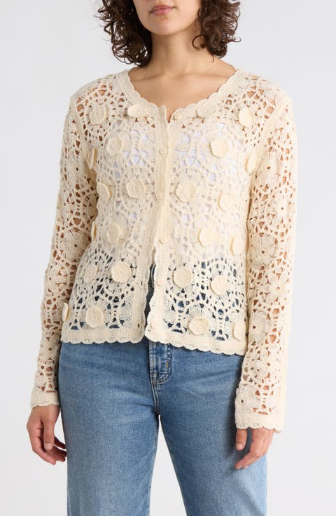 Open Stitch Button Cardigan