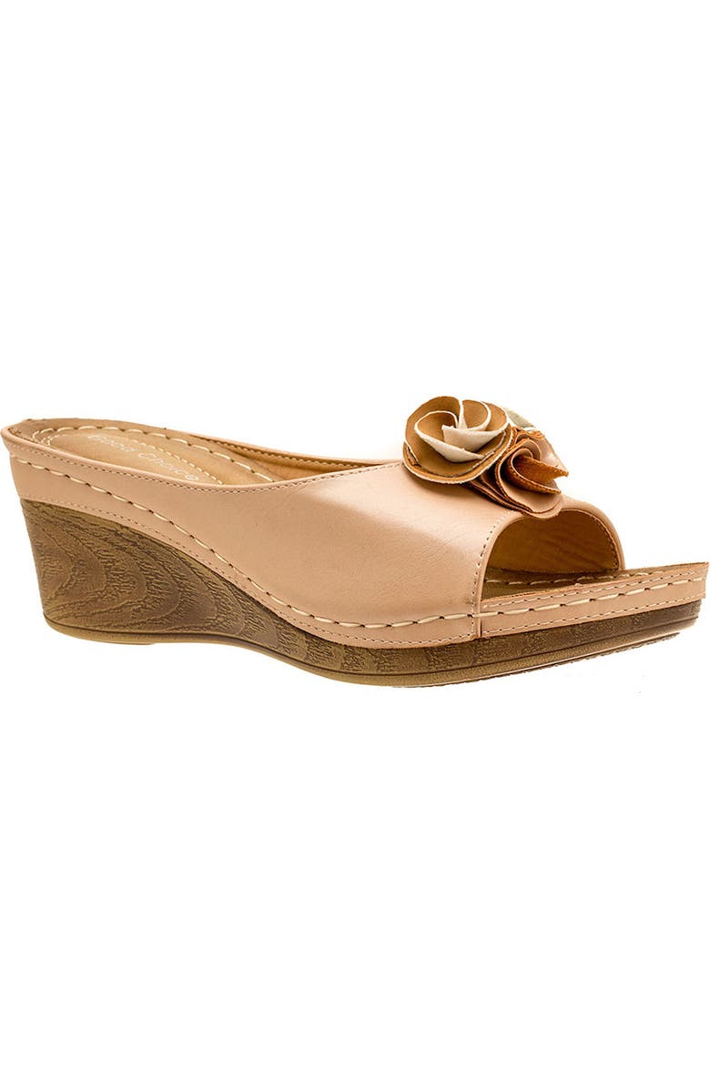 GOOD CHOICE NEW YORK Sydney Floral Platform Wedge Sandal, Main, color, Blush