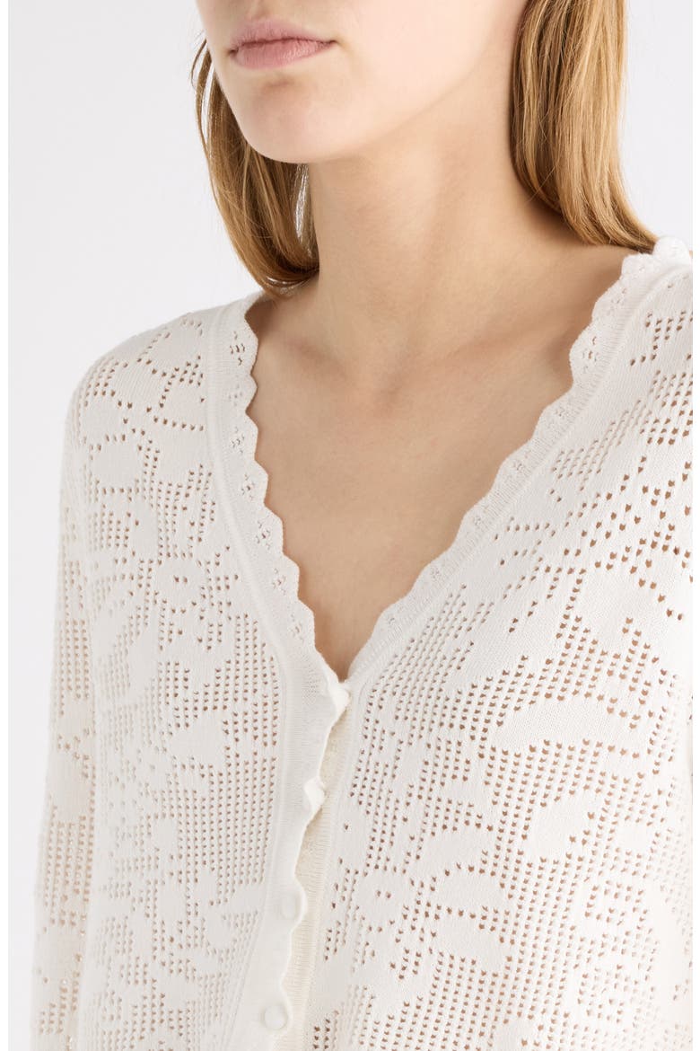 Pointelle Stitch Organic Cotton Cardigan, Alternate, color, WHITE