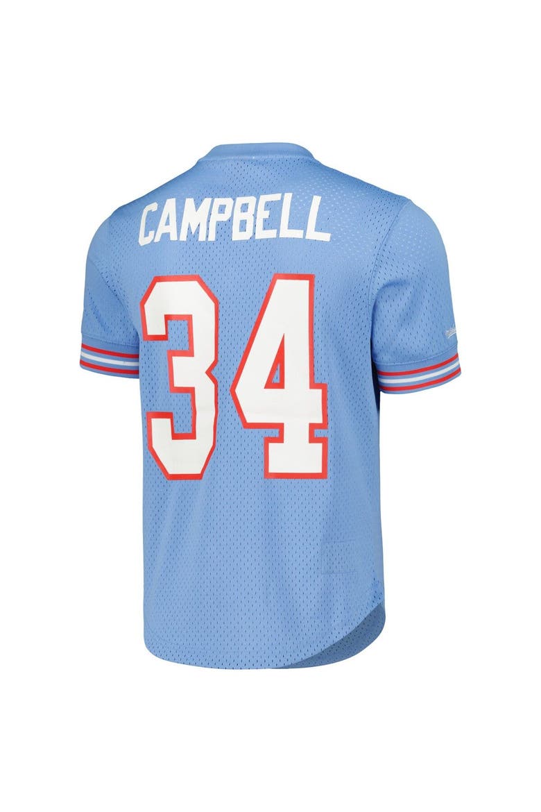 Men's Mitchell & Ness Earl Campbell Light Blue Houston Oilers Retired Player Name & Number Mesh Top, Alternate, color, Light Blue