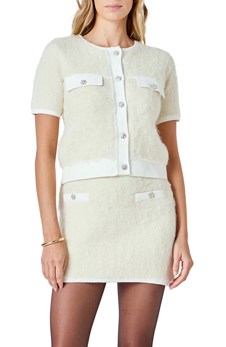 Endless Rose Rhinestone Button Cardigan, Main, color, Cream