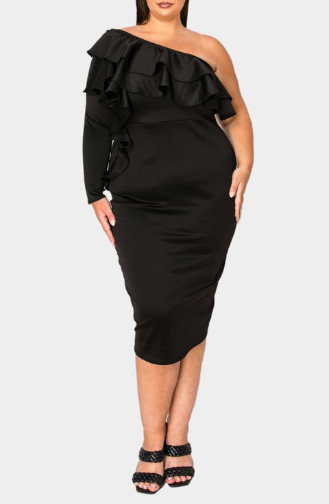 Val Ruffle One-Shoulder Midi Dress (Plus)