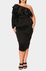 L I V D Val Ruffle One-Shoulder Midi Dress