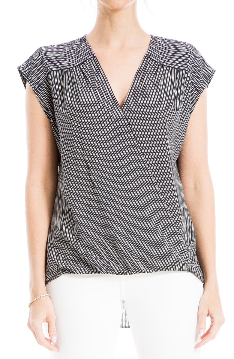 MAX STUDIO Cap Sleeve High-Low Blouse, Main, color, Black/ Ivory Polka Stripe