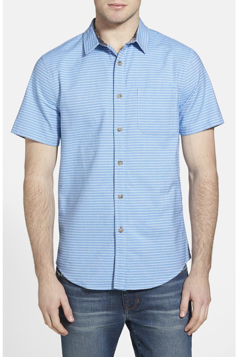 'Clarkson' Trim Fit Short Sleeve Stripe Woven Shirt, Main, color, BLUE PARISIAN MACKENZIE STRIPE