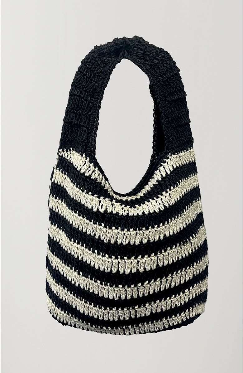 CRESCENT Striped Weave Bag, Main, color, Black/White