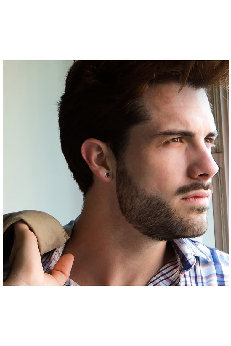 Men's Set of 2 Black Diamond Square & Round Stud Earrings, Alternate, color, BLACK