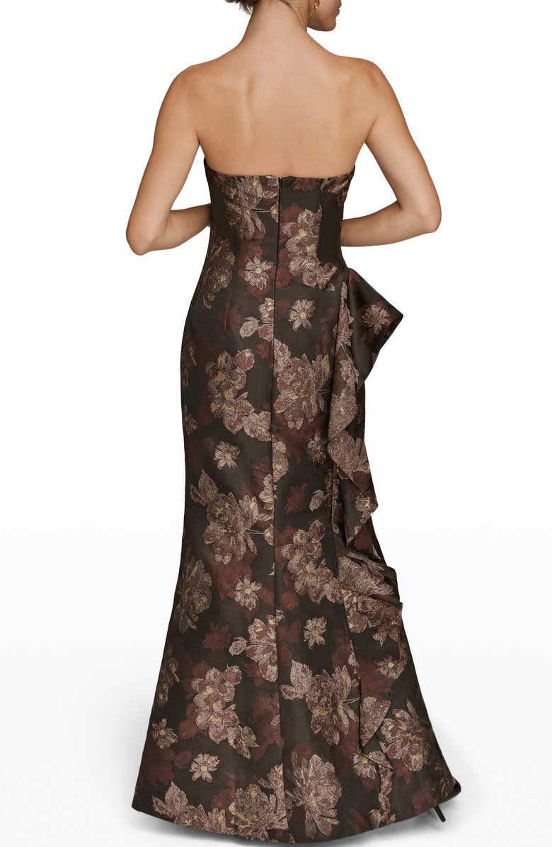 Donna Karan New York Metallic Floral Jacquard Strapless Gown, Alternate, color, Chocolate Plum