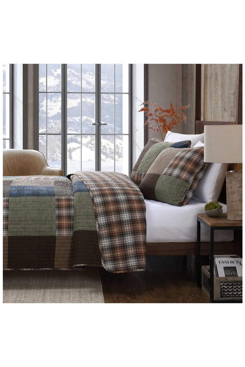 Classic Patchwork Quilt Set, Alternate, color, OLIVE GREEN/ CAMEL BEIGE