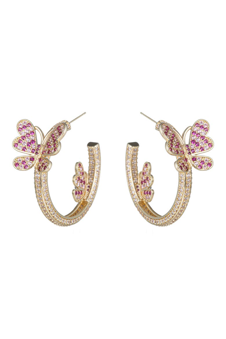 Mia CZ Butterfly Hoop Earrings, Main, color, GOLD