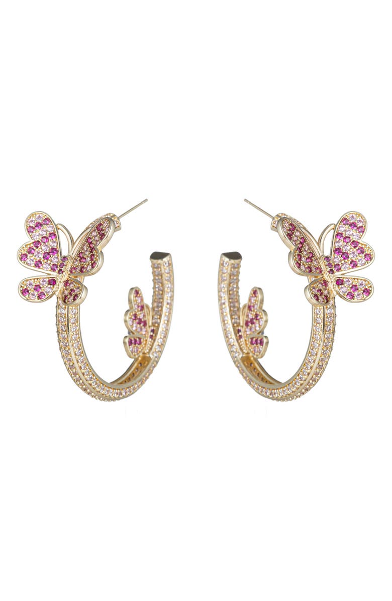 EYE CANDY LOS ANGELES Mia CZ Butterfly Hoop Earrings, Main, color, Gold