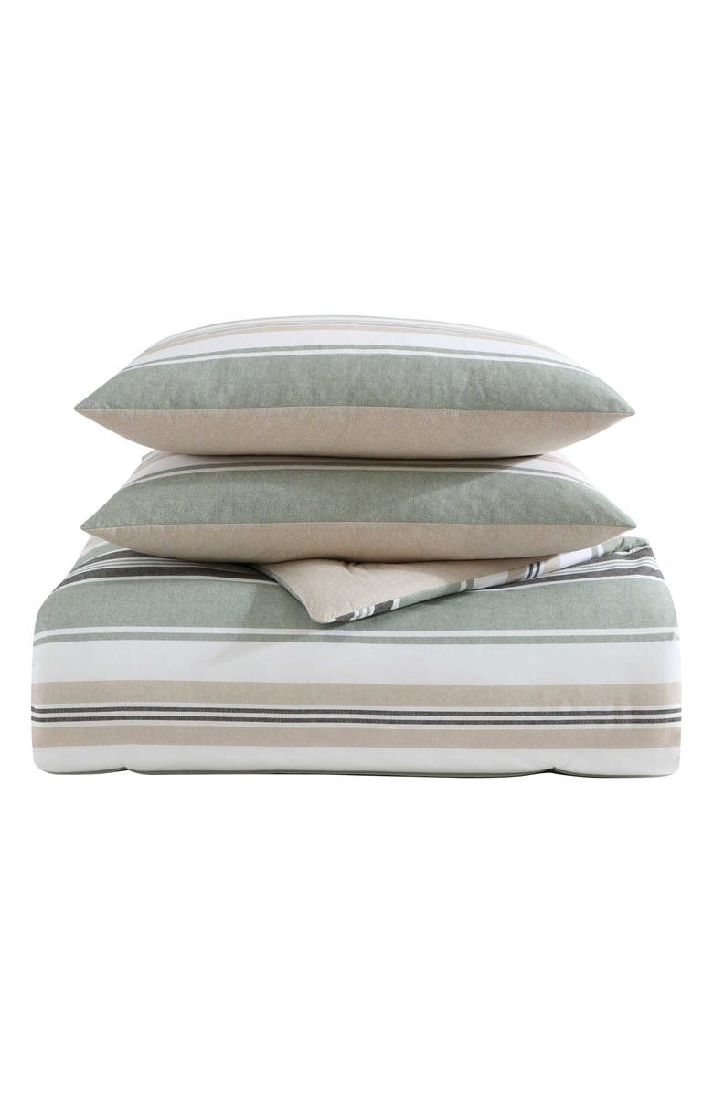 Nautica Prospect Harbor Stripe Cotton Twin Comforter Set, Main, color, Fern Green/ Charcoal