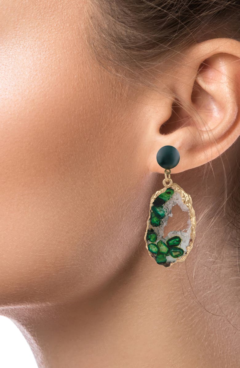 JARDIN Faux Stone Resin Drop Earrings, Alternate, color, Green/ Gold