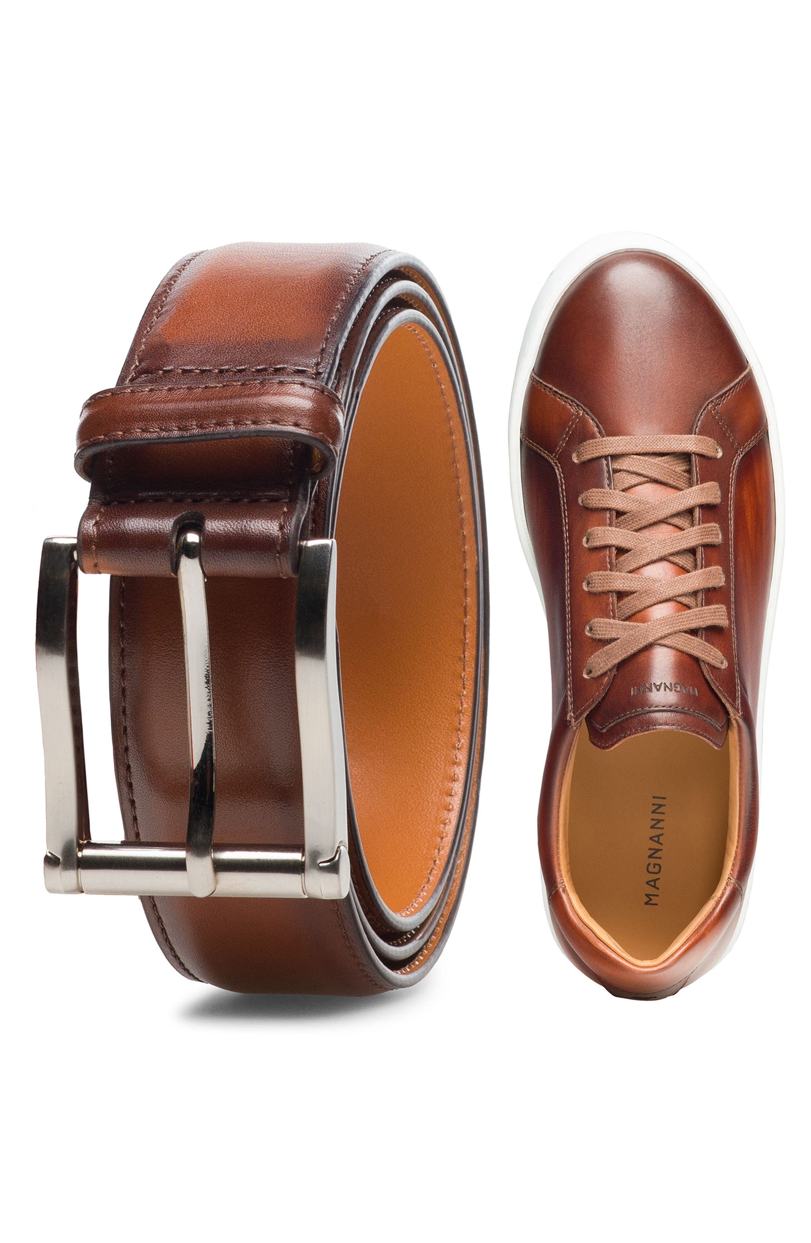 Magnanni Costa Leather Low Top Sneaker, Alternate, color, Cognac