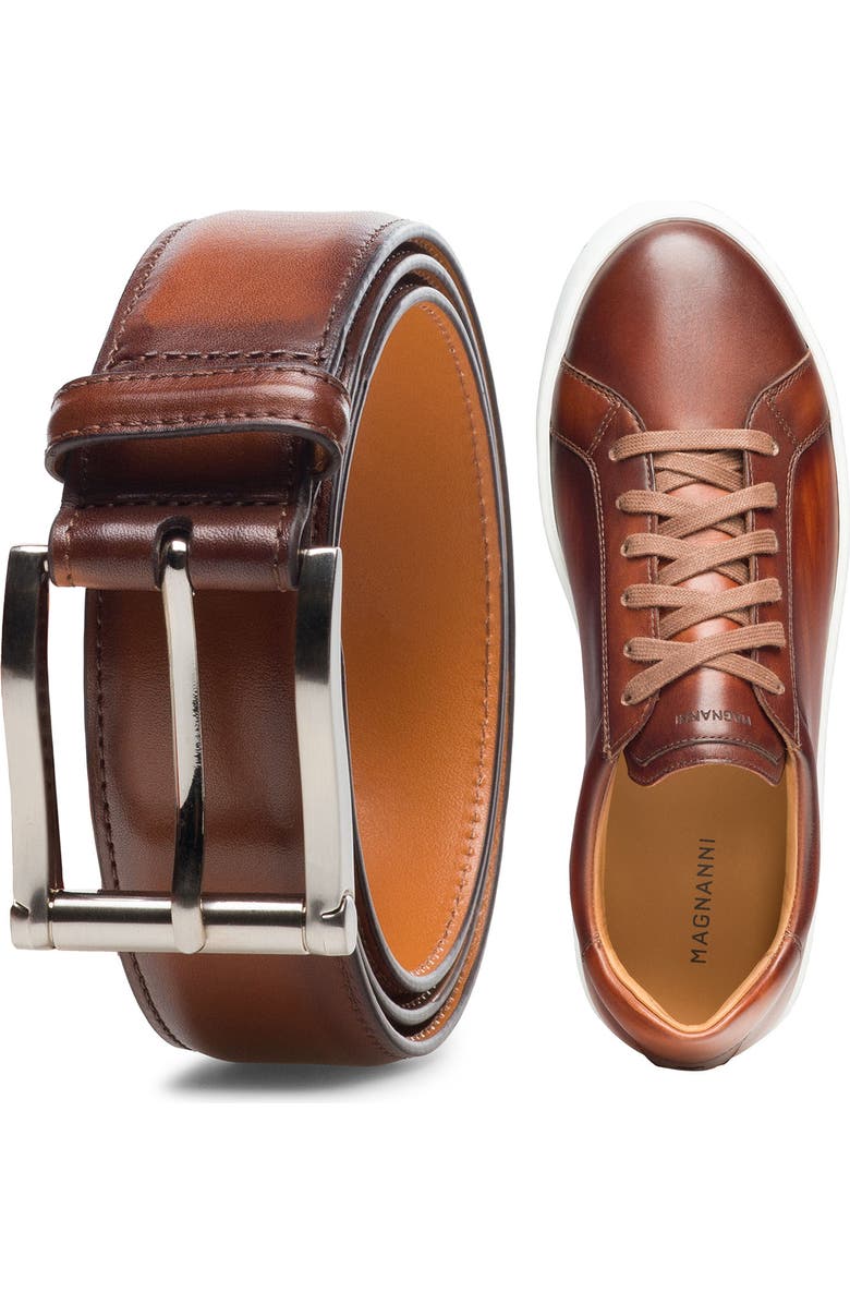 Magnanni Costa Leather Low Top Sneaker, Alternate, color, Cognac
