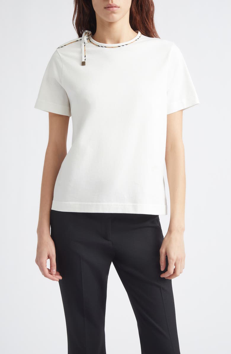 Burberry Frankie Bow Tie Cotton T-Shirt, Main, color, Chalk