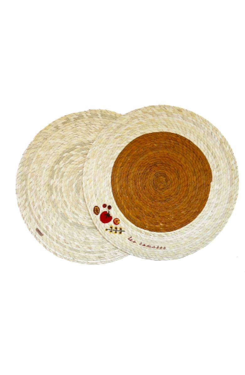 Coppermill Kitchen Palm Double Sided Placemat with Embroidery - Set of 2, Main, color, Les Tomates