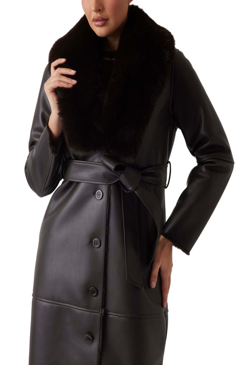 Marciano Zoey Faux Leather Coat with Removable Faux Fur Collar, Alternate, color, Dark Brown