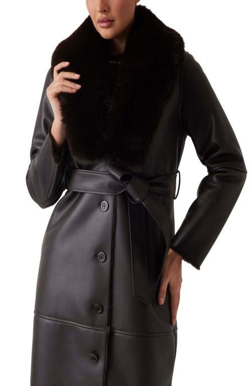 Marciano Zoey Faux Leather Coat With Removable Faux Fur Collar In Brown