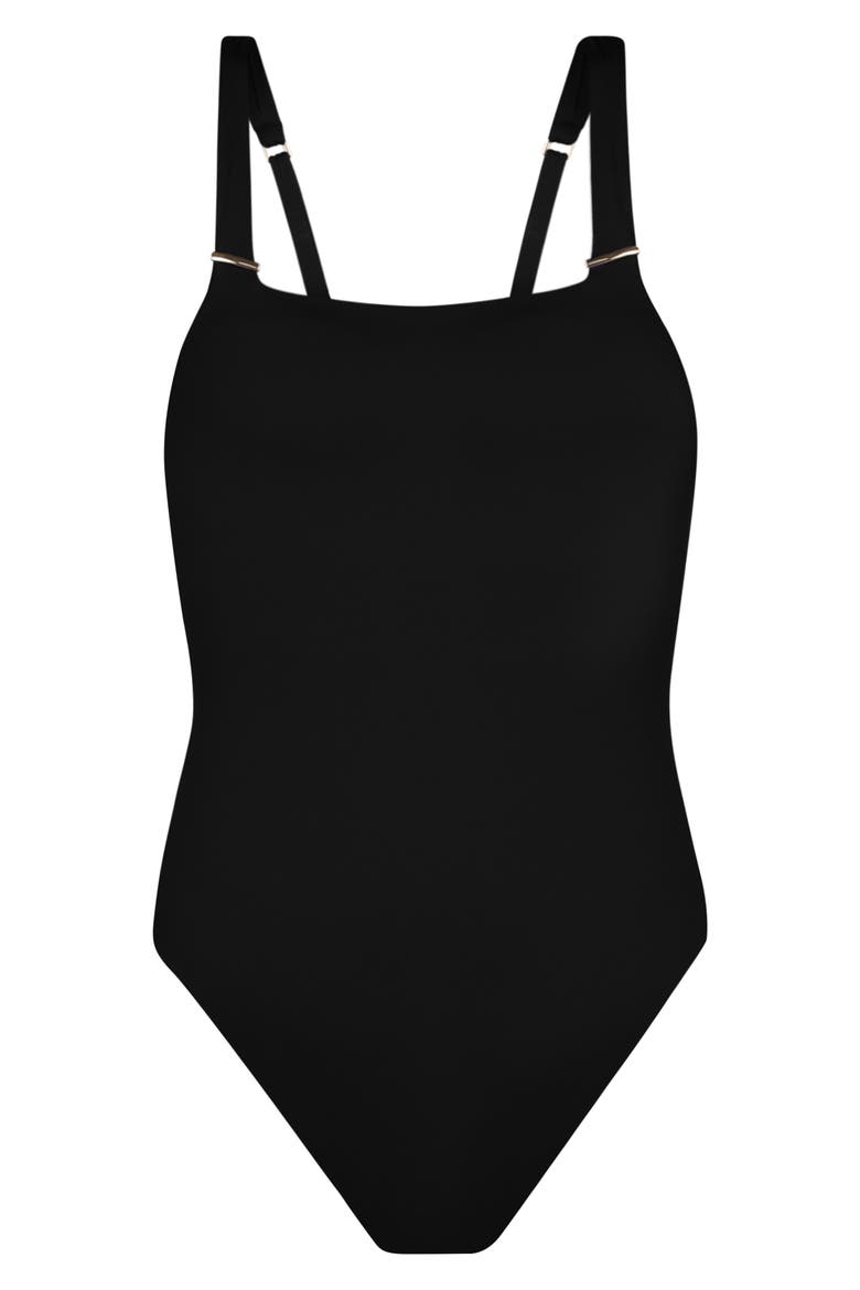 Luxe Square Neck One-Piece Swimsuit, Alternate, color, BLACK
